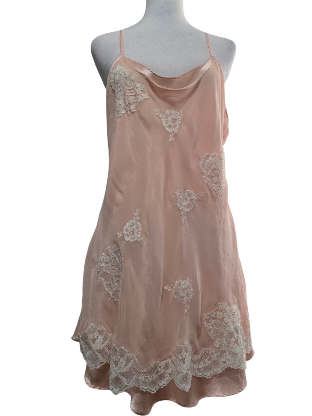 Josie Pink Satin Lace Chemise Slip Dress Nightgown L Large Y2K Coquette